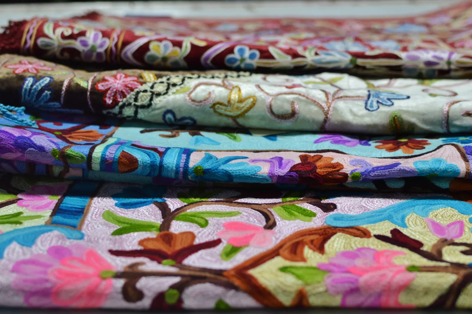 Kashmiri floral embroidered prayer rug